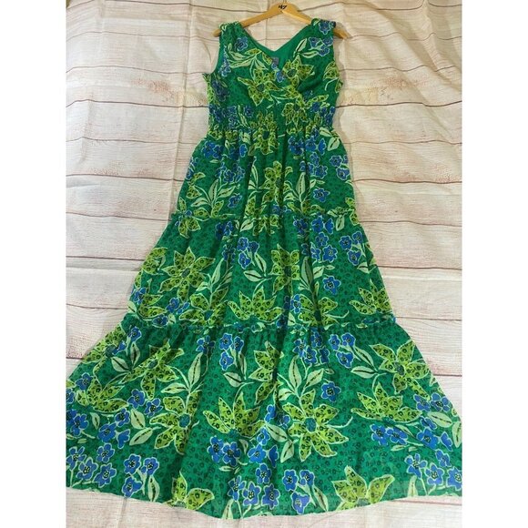 Vintage Rabbit Rabbit Rabbit Women's Green Chiffon Maxi Dress - 14 - Picture 4 of 12